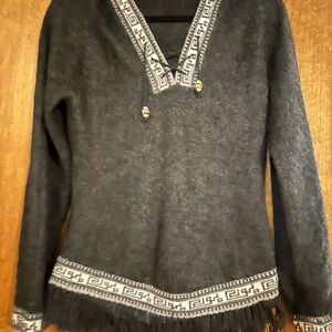 Gray Hooded Sweater with Fringe